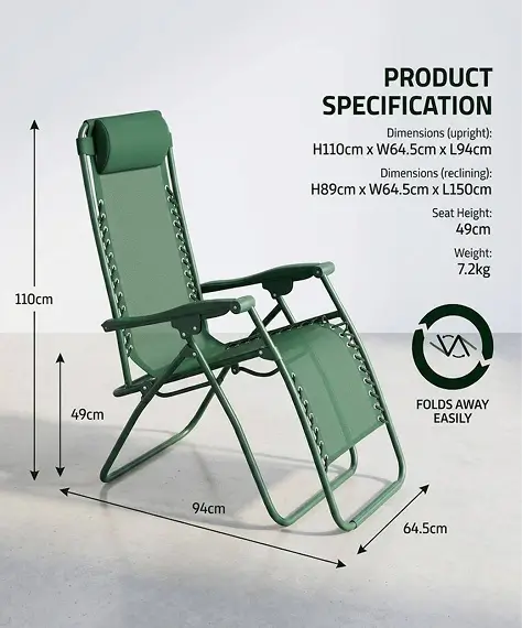 Weatherproof Zero Gravity Reclining Sun Lounger with Headrest – Garden, Patio & Camping Chair
