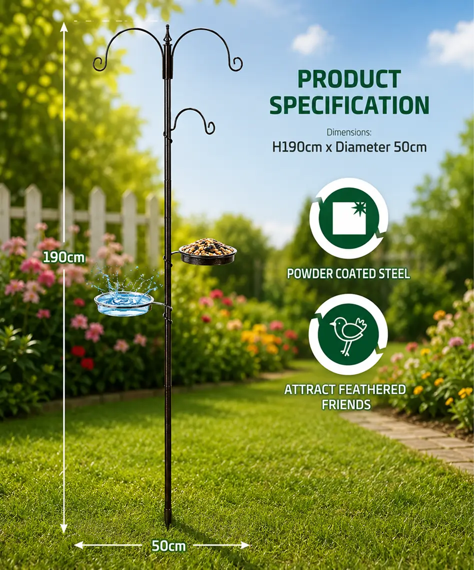 Traditional Wild Bird Feeding Station with Metal Mesh Feeder for Gardens & Outdoor Spaces