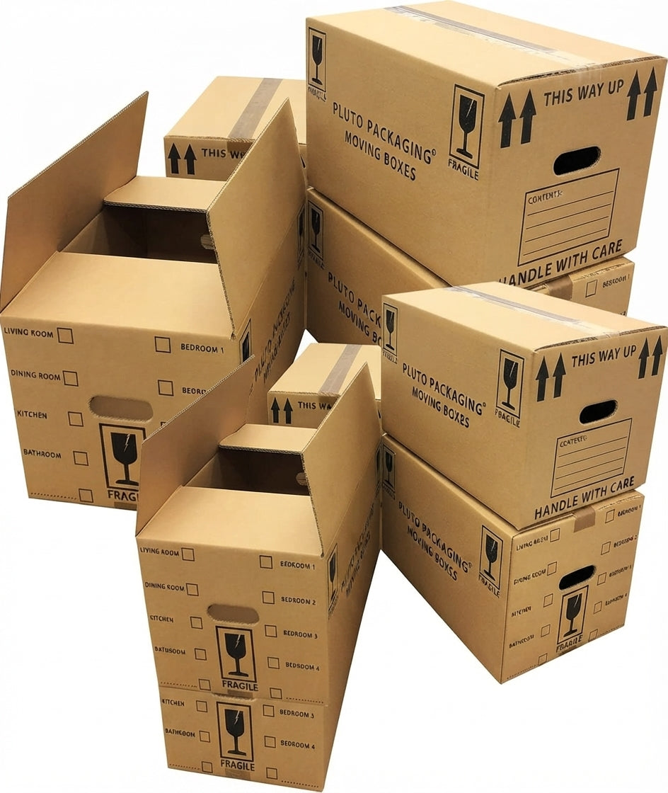 Pack Of 20 Pluto Printed 18x12x10" Cardboard House Removal Boxes With Tick List