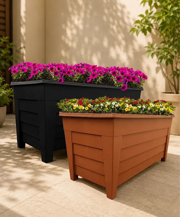55cm Grosvenor Rectangular Trough Planters – Large Black or Terracotta Flower Pots for Indoor & Outdoor Use