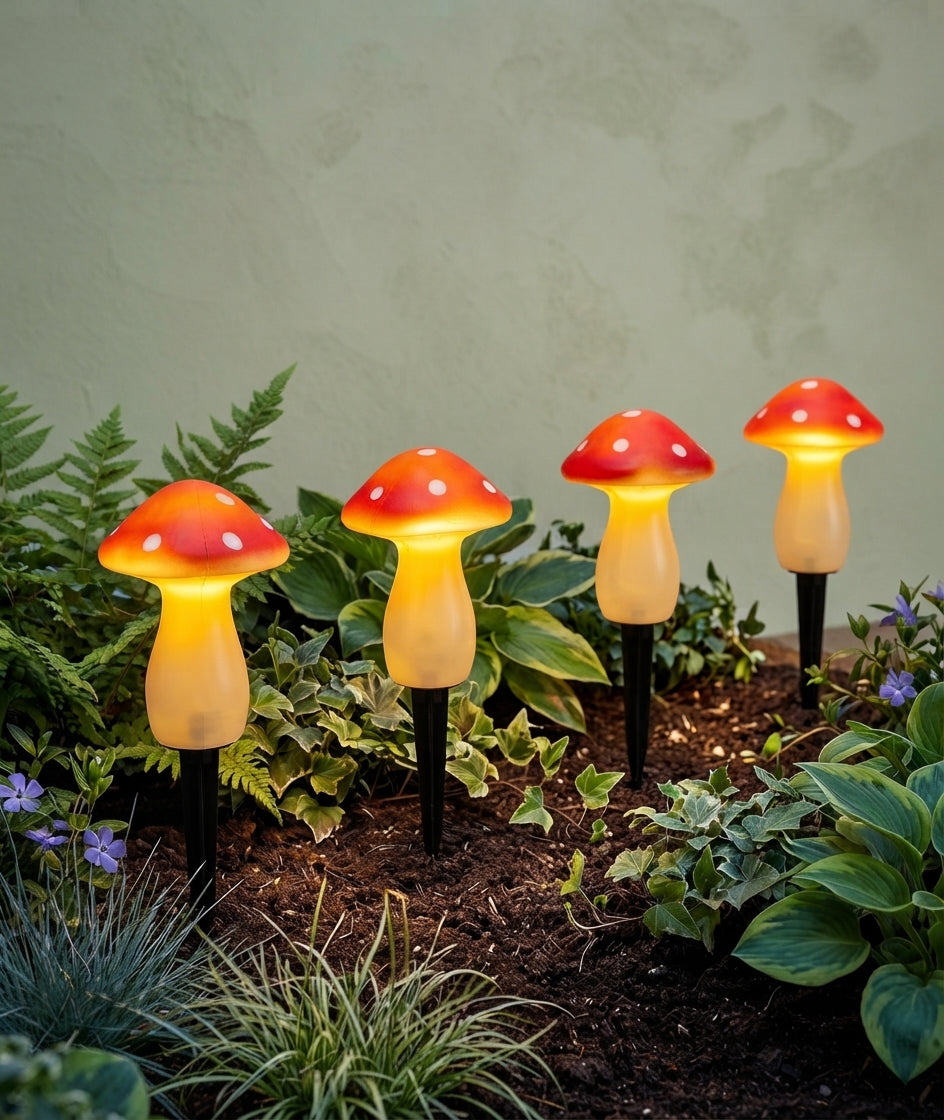 Solar Fairy Mushroom Stake Lights Polka Dot Outdoor Garden Decor for Flower Beds