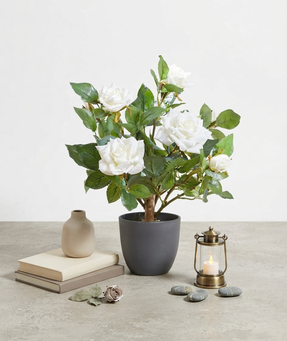 40cm Artificial Regent Roses Potted Plant - Red, Pink & White