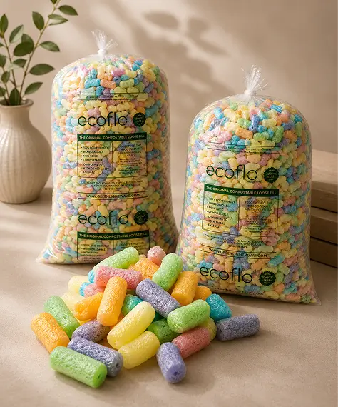 Multi-Coloured Eco Flo Biodegradable Loose Fill Packing Peanuts – Ideal for Protective Void Filling