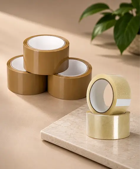50mm x 66m Low Noise Packaging Tape – Strong Clear & Brown Adhesive Parcel Sealing Tape