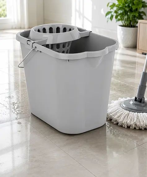 12L Cool Grey Mop Bucket with Wringer & Handle for Hard Floor Cleaning