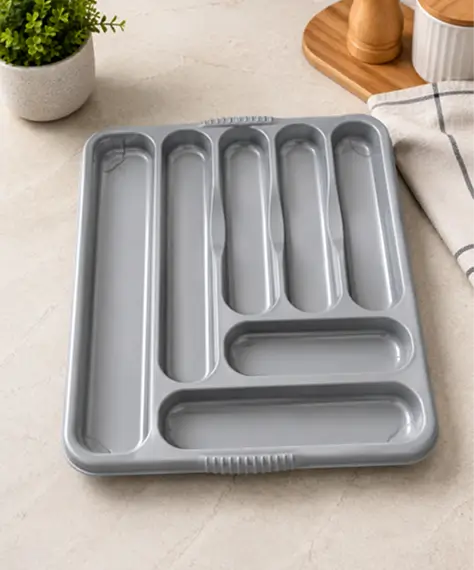 Large Plastic Black Or Silver 7 Compartment Cutlery Tray Rack Holder For Kitchens