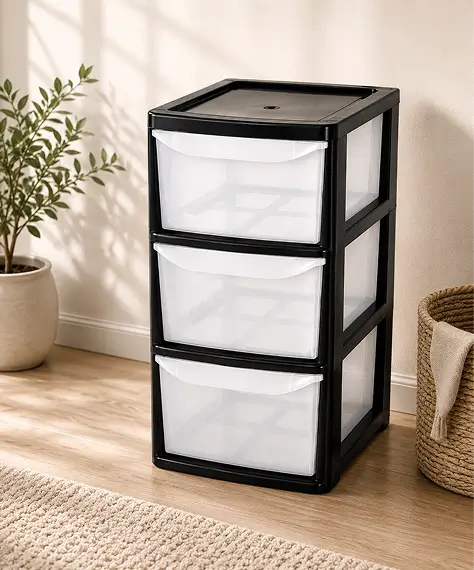 Medium 3 Drawer Modular Storage Tower Unit – Silver or Black with Clear Drawers for Home, Office & Schools