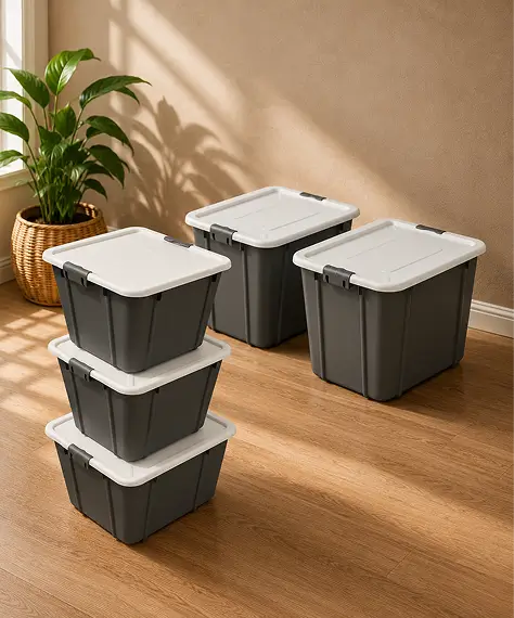 Grey Organic Design Stackable Storage Containers – Strong Spacious Boxes with Clip Lock Lids