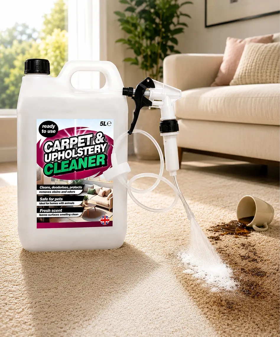 5L Carpet & Upholstery Cleaner – Powerful Stain Removal & Deodorising Formula with Long Hose Trigger