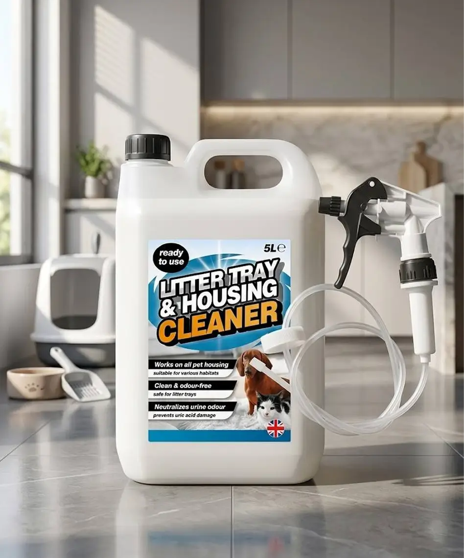 5L Litter Tray & Pet Housing Cleaner – Ready-to-Use Odour-Free Formula with Long Hose Trigger