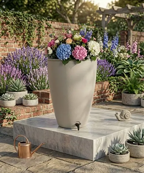 120L Amesbury Stone-Effect Water Butt – Rainwater Collector with Tap & Lid