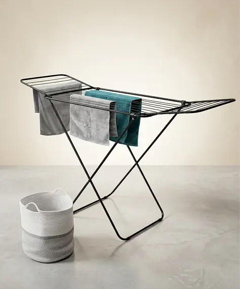 Foldable Black Winged Clothes Drying Rack – Metal Airer for Indoor & Outdoor Use