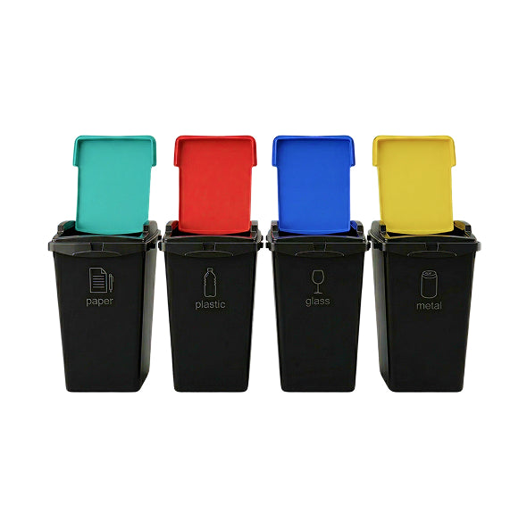 Black Recycling Bins – 40L Capacity with Colour-Coded Swing-Style Lids