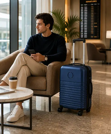 Small Navy Hard Shell ABS Travel Suitcase – 4-Wheel Cabin & Check-in Luggage