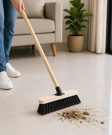 Wooden Handle PVC Bristle Broom for Hard Floors, Gardens & Patios