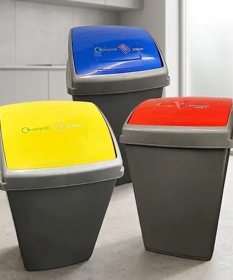 50L Grey Plastic Recycling Bin with Colour Coded Lid – Home & Office Waste Bin