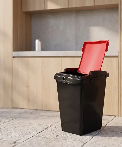 40L Black Plastic Recycling Bin with Colour Coded Swing Lid – Waste Separation Bin