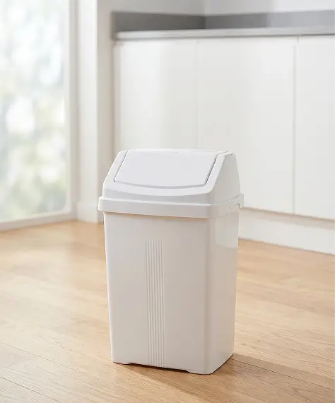 8L Ice White Plastic Swing Bin – Easy Clean Waste Bin for Home & Office