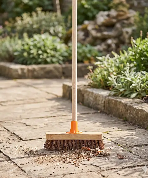 Heavy Duty Stiff Deck Scrub Brush with Wooden Handle for Outdoor Cleaning