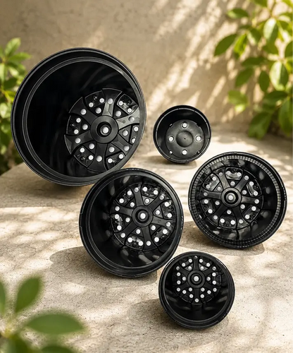 Black Round Plastic Plant Pots – Durable Flower Pots with Drainage Holes & Reinforced Rims