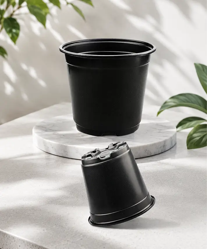 Black Round Plastic Plant Pots – Durable Flower Pots with Drainage Holes & Reinforced Rims