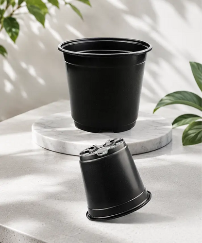Black Round Plastic Plant Pots – Durable Flower Pots with Drainage Holes & Reinforced Rims