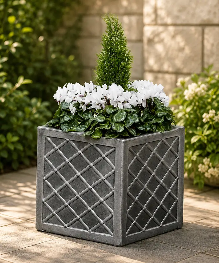 32cm Pewter Grey Lazio Square Planter – Stylish Flower Pot for Indoor & Outdoor Use