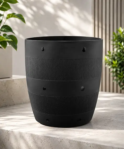 Strong Round Black Plastic Barrel Planters – Multipurpose Pots for Flowers, Plants & Gardening