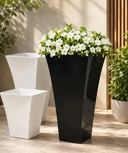 Tall Milano Gloss Planters – White or Black Shiny Flower Pots for Home & Garden Décor
