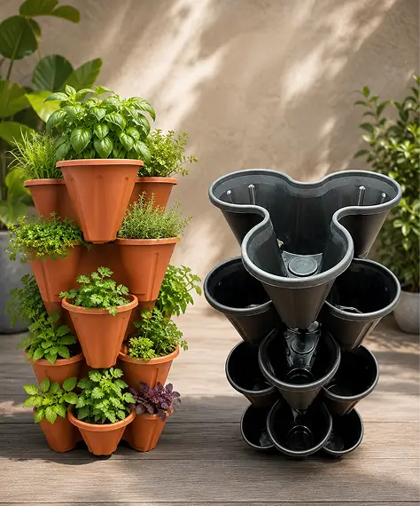 Tri-Pot Stacking Strawberry Planters – Black or Terracotta Pots for Flowers, Herbs & Vegetables