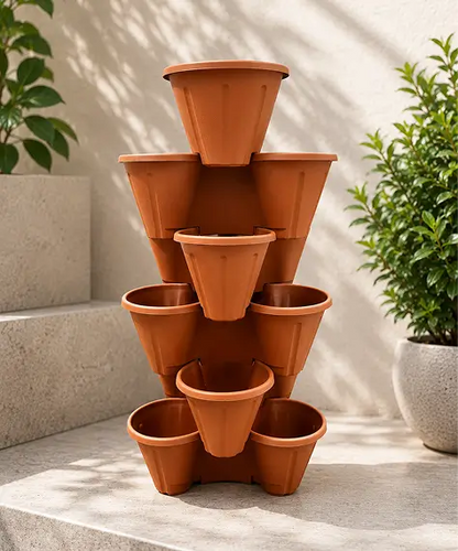 Tri-Pot Stacking Strawberry Planters – Black or Terracotta Pots for Flowers, Herbs & Vegetables
