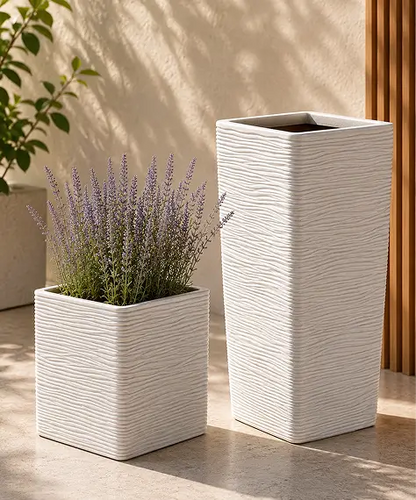 Amalfi Stone-Effect Planters – Tall & Square Flower Pots for Garden, Home & Patio