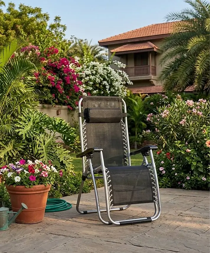 Weatherproof Zero Gravity Reclining Sun Lounger with Headrest – Garden, Patio & Camping Chair