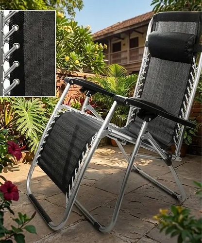 Weatherproof Zero Gravity Reclining Sun Lounger with Headrest – Garden, Patio & Camping Chair
