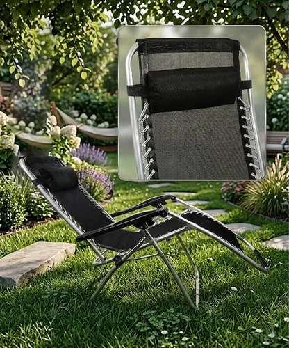Weatherproof Zero Gravity Reclining Sun Lounger with Headrest – Garden, Patio & Camping Chair