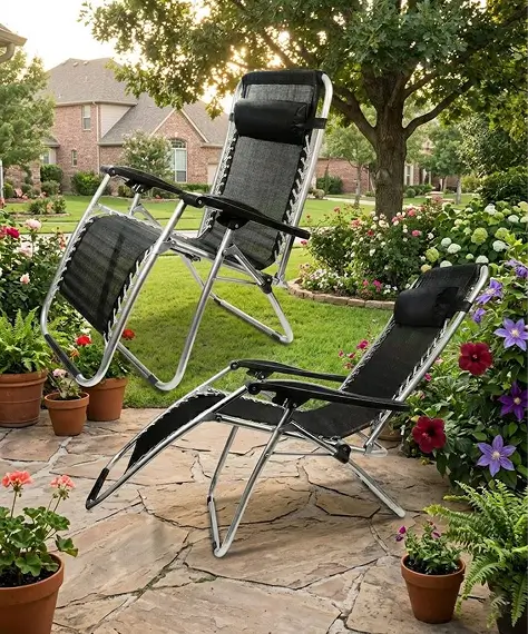 Weatherproof Zero Gravity Reclining Sun Lounger with Headrest – Garden, Patio & Camping Chair