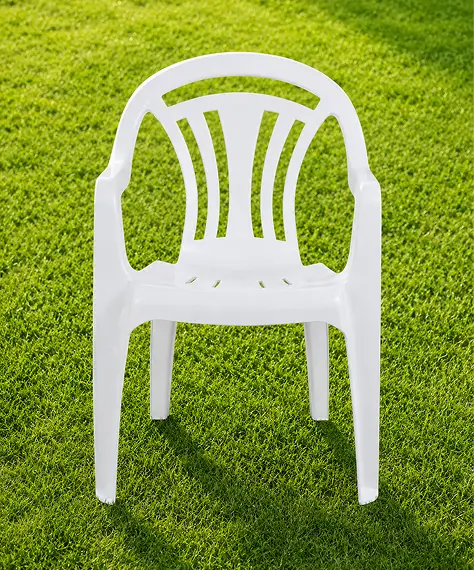 Stackable White Plastic Low Back Chairs for Indoor Dining, Patio & Garden Seating
