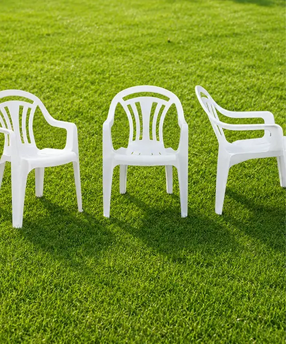 Stackable White Plastic Low Back Chairs for Indoor Dining, Patio & Garden Seating