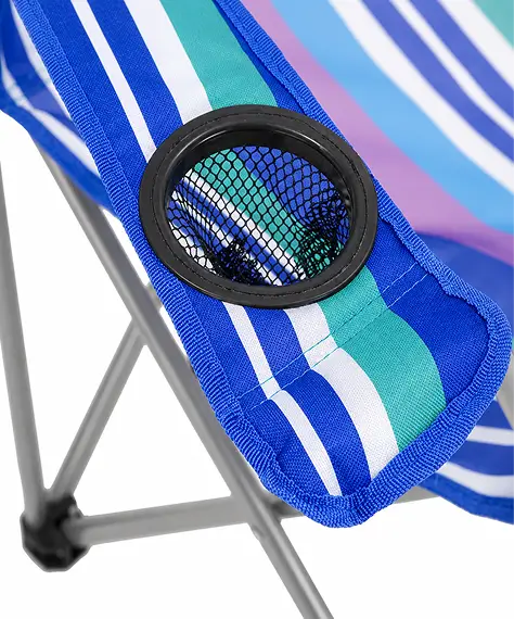 Lightweight Striped Folding Camping Chair with Armrests & Built-In Cup Holder for Outdoor Use