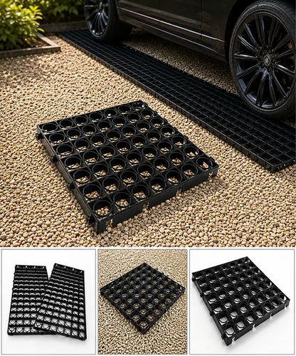 Durable Black Plastic Ground Protection Grid Mats for Driveways, Paths & Paving Areas