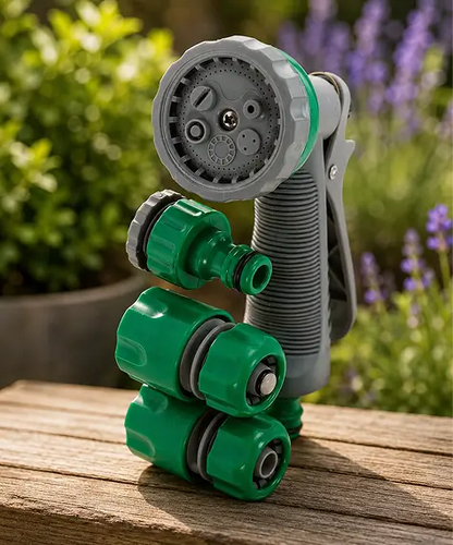 30m Green PVC Garden Hose with Spray Nozzle – Flexible Watering Hose for Plants & Lawns