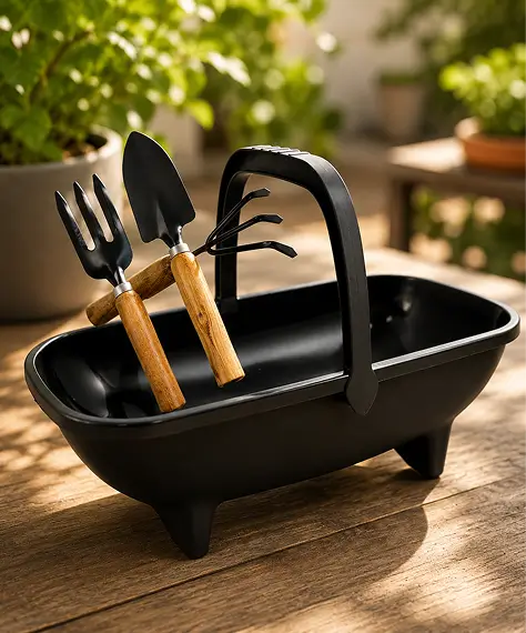 53cm Black Plastic Garden Trug with Handles – Multipurpose Carrier for Tools, Soil & Garden Waste