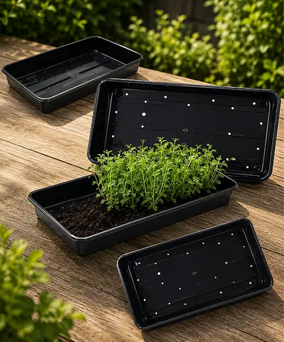 Strong Black Plastic Seed Trays with Reinforced Rim for Garden & Greenhouse Plant Growing