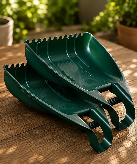 Pack of 2 Green Garden Leaf Grabbers with Ergonomic Grip Handles for Easy Leaf Collection