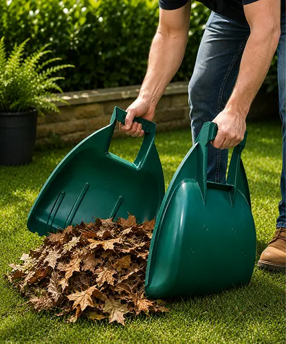 Pack of 2 Green Garden Leaf Grabbers with Ergonomic Grip Handles for Easy Leaf Collection