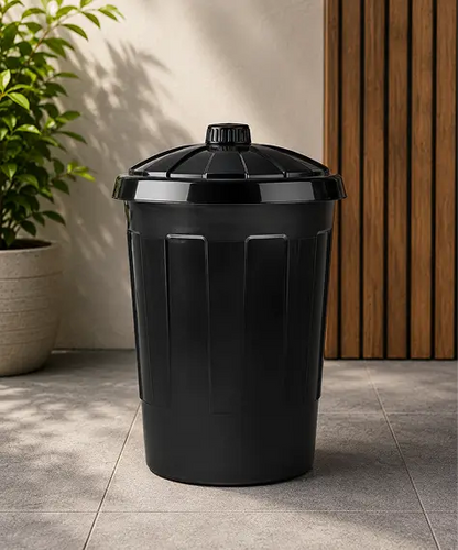80L Heavy-Duty Shatter-Resistant Storage Dustbin – Large Black Bin with Secure Lid