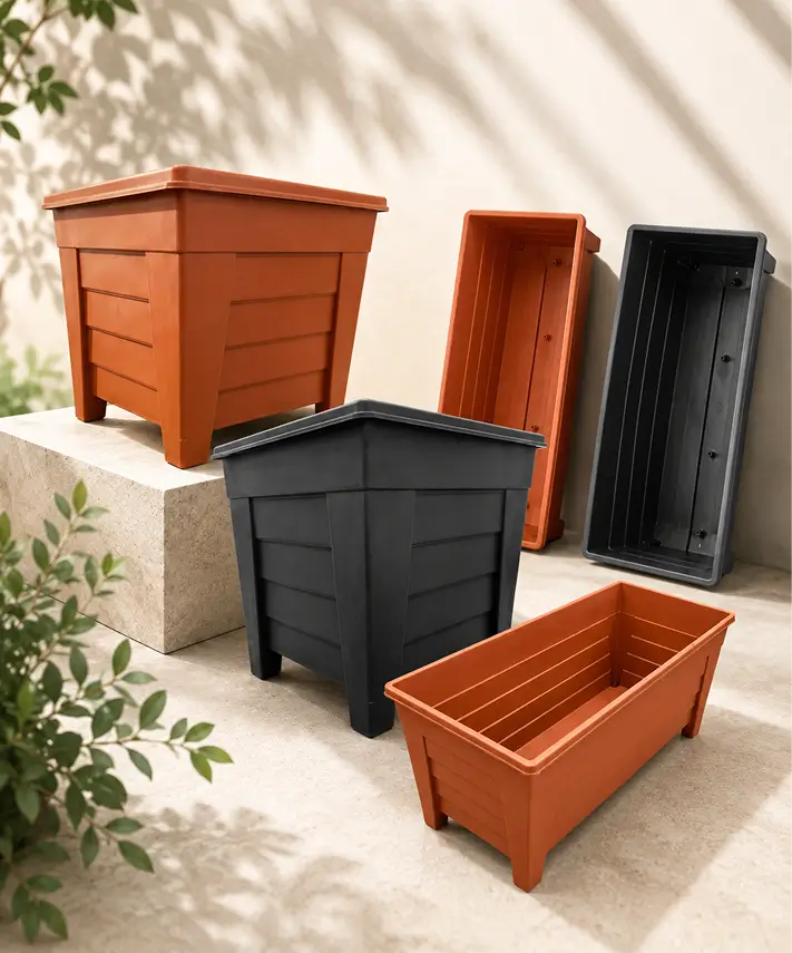 Square or Rectangular Trough Flower Planters – Black or Terracotta Plant Pots for Home & Garden