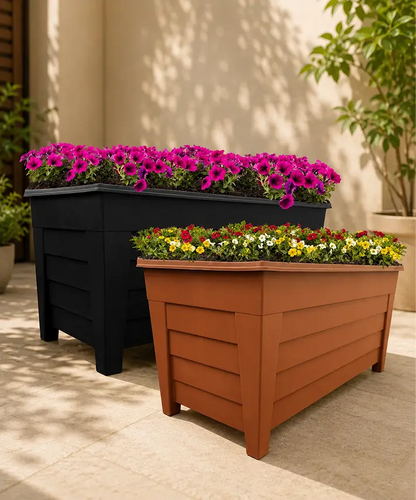 Square or Rectangular Trough Flower Planters – Black or Terracotta Plant Pots for Home & Garden