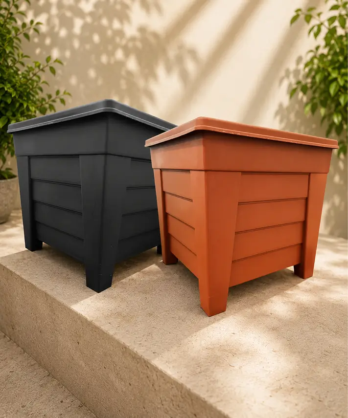 Square or Rectangular Trough Flower Planters – Black or Terracotta Plant Pots for Home & Garden
