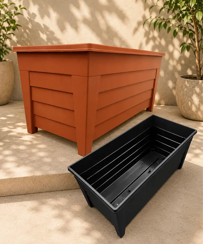 55cm Grosvenor Rectangular Trough Planters – Large Black or Terracotta Flower Pots for Indoor & Outdoor Use